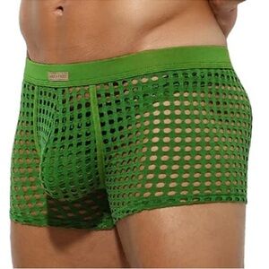 Arjen Kroos Mens Boxer Briefs Breathable Hot Mesh Underwear in Green Size Large